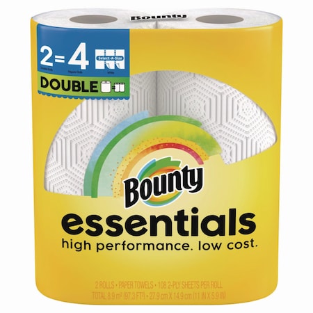 Bounty Essentials Select-A-Size Perforated Roll Paper Towels, 2 Ply, 108 Sheets, 1,188", White 80782402